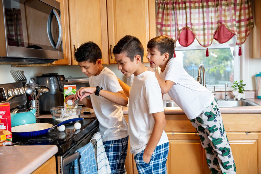 Kids making a breakfast